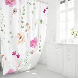 Gibelle Watercolor Floral Shower Curtain, Pink Beige Flower Shower Curtain for Bathroom, Modern Minimalist Waterproof Fabric Shower Curtain Set with Hooks 72x72 Inch