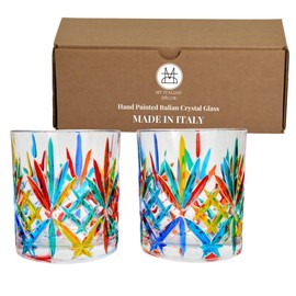 Italian Short Drinking Glasses, 'Melodia' Design, SET OF 2, 10 oz, Premium Italian Glasses, Scoth Glasses, Cocktail Glasses, Old Fashioned Drinking Glasware, Lowball Bar Tumblers, Made In Italy