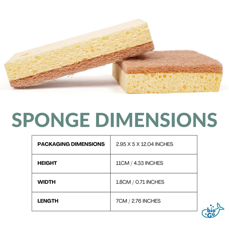 bioGo 12 Pack Biodegradable Kitchen Sponges - Eco-Friendly, Compostable, Natural