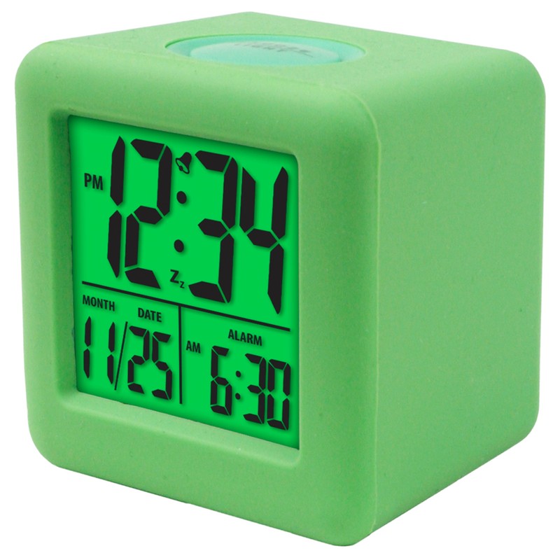Equity 70911 Digital Green Silicone Cube Alarm Clock with On-Demand