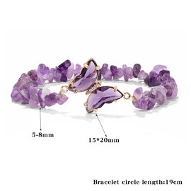 FUTIMELY Trendy Irregular Crystal Butterfly Bracelets,Fashion Nature Amethyst Gravel Insect Bangles,Aesthetic Anniversary Jewelry Gift for Women (Purple)