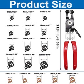 Tnisesm 210Pcs 6-25mm Spring Band Hose Clamps Assortment kits with Swivel Flat Hose Clamp Plier, Spring Band Type Fuel Line Silicone Vacuum Hose Steel Clamp,Low Pressure Air Clip Clamp