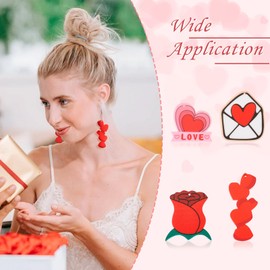 Beadthoven DIY 4 Pairs Love Earring Making DIY Kit for Valentines Day Red Rose Flower Love Heart Letter Acrylic Charms Pendants with Earring Hooks Earring Backs for Jewelry Making Crafts Supplies