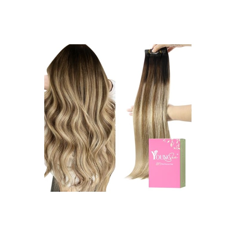 YoungSee #2/6/24 Clip-In Real-Hair Extensions Balayage 40 cm Brown Blonde