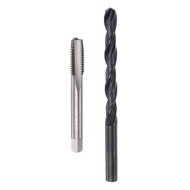 sourcing map Tap and Drill Bit Set, 3/8-16 UNC Thread Tap & 5/16" Black Oxide Twist Drill Bit, Straight Flute Tap Tapping Threading Repair Tool Kit