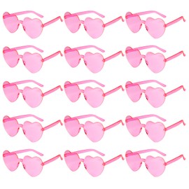 PLULON 15 Pairs Heart Sunglasses for Women Pink Heart Glasses Valentine's Day Rimless Heart Shaped Sunglasses Candy Color Fun Glasses for Party Favor (Pink)