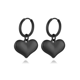 Black Heart Drop Earring for Women,Dangle Huggie Hoop Jewelry for Her