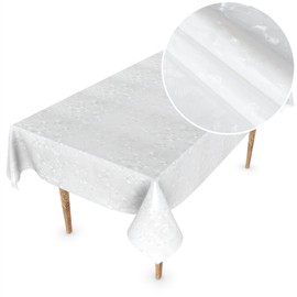 Oilcloth Tablecloth Washable Garden Tablecloth Oilcloth Square Round Oval 100 x 140 cm Cut Edge White Flowers Relief Print