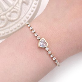 JunyiDIY Golden Box Chain Stretch Bracelet Women's Cubic Zirconia Bracelet for Wife and Lover's Anniversary Birthday Gem Gift