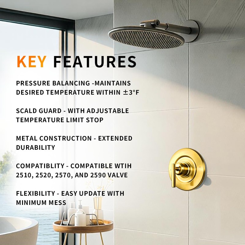 Replacement Trim Kit Compatible with Moen T2901BG, Brushed Gold
