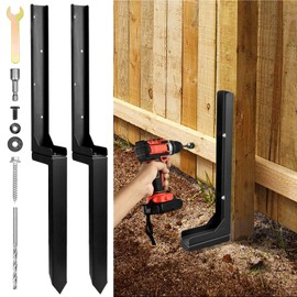 Rotten Leaning Fence Post Repair Kit Adjustable Angle Quick Easy Fix Widen, Heavy Duty Steel Fence Post Anchor Ground Spike for Repair Tilted, Broken Wood Fence Post (Black - Set 2)