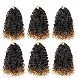 Flosius 6 Packs Goddess Box Braids Crochet Hair with Curly Ends 14 Inch Short Crochet Box Braids Synthetic Braiding 3X Bohemian Crochet Hair for Black Women Hair Extension (T1B/27)