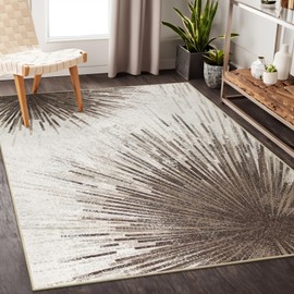 Lahome Modern Carpets for Living Room - Machine Washable Area Rugs 5x7 Throw Non-Slip Soft Carpet for Bedroom, Abstract Print Ultra-Thin Indoor Rug for Dining Room Office Home (Brown/Gray, 5'x7')