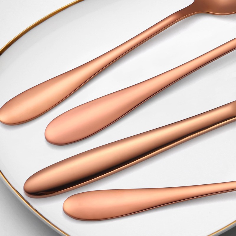 A · HOUSEWARE Copper Flatware Set 8 Stainless Steel Silverware