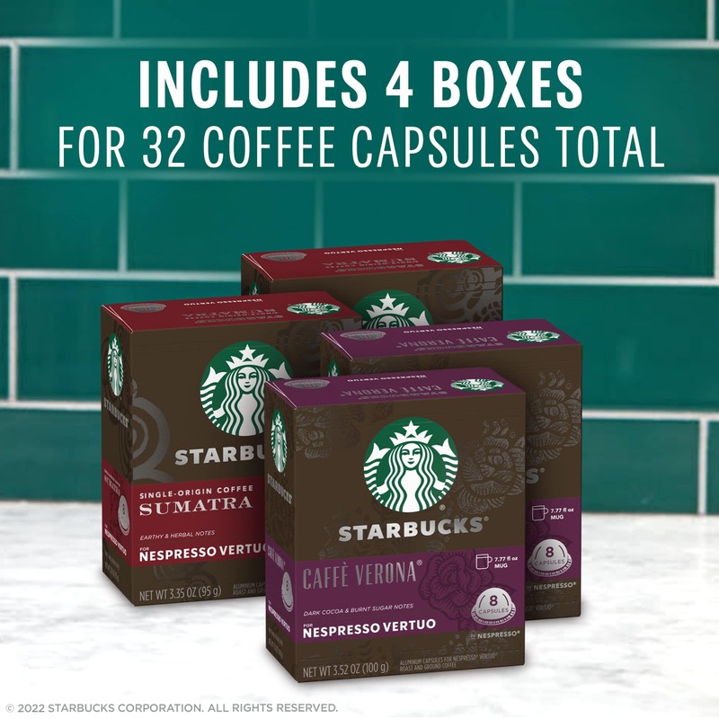 Starbucks by Nespresso Vertuo, Dark Roast Variety Pack Coffee, 32-count