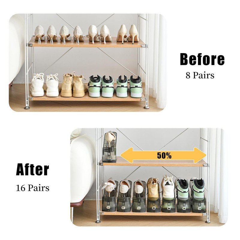 Uni HIMO Shoe Slots Organizer, Clear Shoe Stacker, Adjustable Level