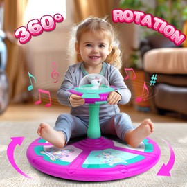 RMOKA Unicorn Sit and Spin Toy for Toddlers Girls Ages 1-3 2-4, Birthday Gift for 2 3 4 Years Old Girl, 360° Spin Seat Kids Indoor Interactive Sensory Toy with LED & Music