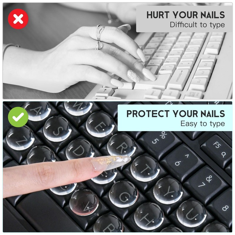 Keyboard Stickers for Long Nails - Clear Glass Long Nail