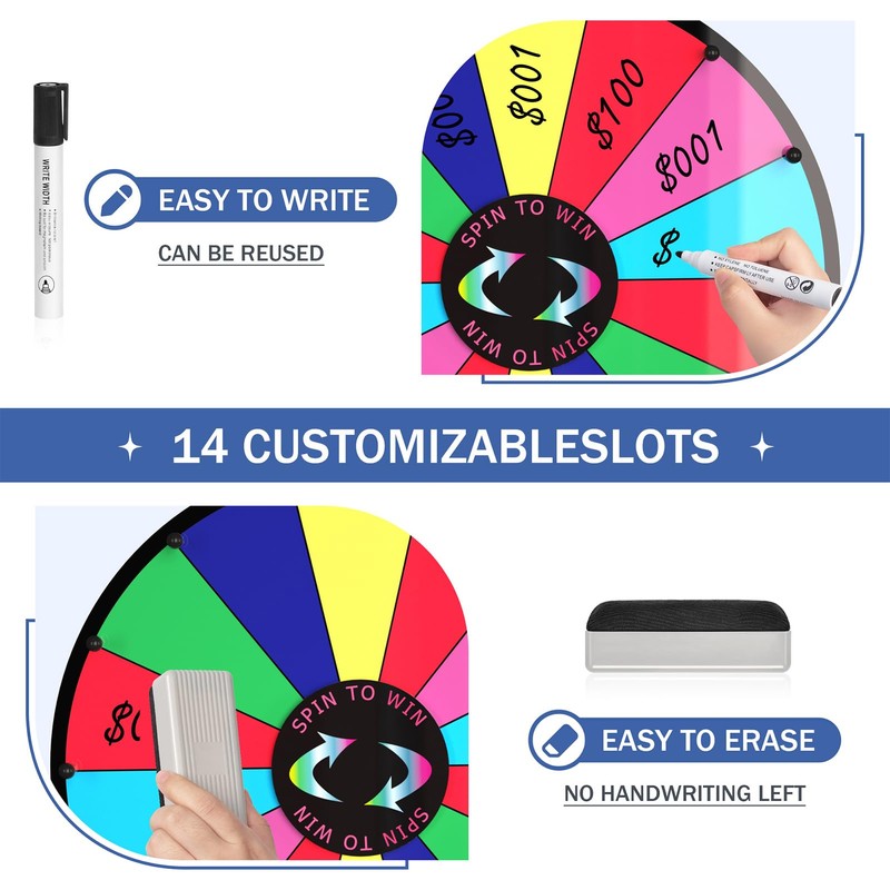 Facilife 18 Inch Prize Wheel Spinner with Stand, 14 Slots