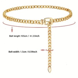 INOGIH Women's Punk Gold Metal Waist Chain Belt - Fashion Body Waist Key Chain Waistband for Jeans Dresses