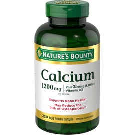 Nature’s Bounty Calcium 1200 mg with Vitamin D3, Bone Health & Immune Support, Vitamin D3 1000 IU, 220 Softgels