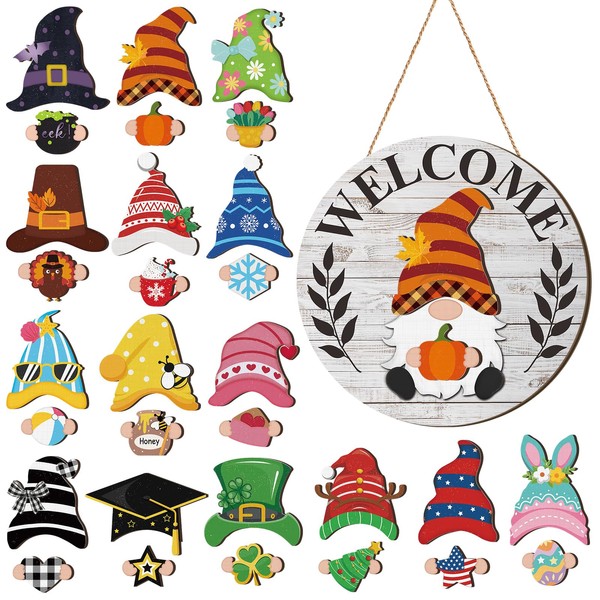 Qunclay Interchangeable Wooden Gnome Decor Holiday Seasonal Gnome Decorations with