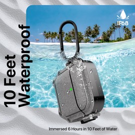 RFUNGUANGO Locking Case for AirPods 4th Generation - Waterproof, Shockproof, Rugged Full Body Case for AirPods 4th Generation - with Carabiner Clip, with Cleaning Kit-Silver-Grey