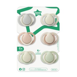 Tommee Tippee Newborn Soothers, 0-2 Months, Muted Colours, Matte Texture, Symmetrical Design, Pack of 6