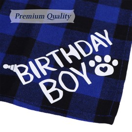 STMK Dog Birthday Bandana, Dog Birthday Boy Bandana Plaid Triangle Scarf for Dog Puppy Birthday (Blue)
