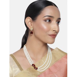 Aheli Pearl Mala Maroon Necklace with Earrings for Women Girls Indian Traditional Bollywood Fashion Stylish Ethnic Jewelry Set