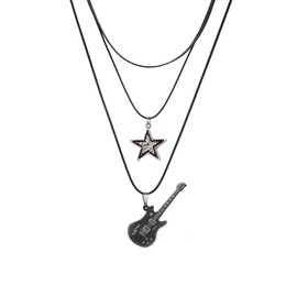 Caiyao Star Pendant Vintage Necklace Punk Star Choker Rock Roll Guitar Layered Necklace for Women Men Eboy Egirl Bar Party Jewelry Accessories-Necklace