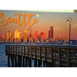THE PACIFIC NORTHWEST BEAUTIFUL POST CARD AERIAL VIEW  SEATTLE SKYLINE @ DUSK ALKI POINT SEATTLE WA
