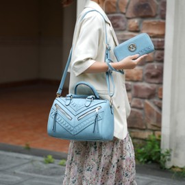 MKF Collection Women's Satchel Bag with Wallet, Vegan Leather Top Handle Shoulder Handbag Crossbody Purse