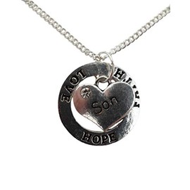 Silver Plated Necklace Son Heart Gem Charm Love Hope Faith Circle Ring