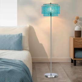 Luvkczc Crystal Floor Lamp Blue, 64" Tall Elegant Standing Lamp with On-Off Foot Switch, Double-Layer Lampshade, Light Blue Standing Lamps for Living Room, Bedroom, Office, 8W Bulb Included