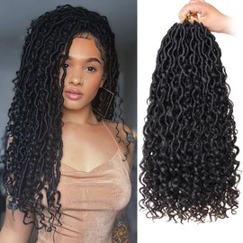 ZRQ 8 Packs Boho Faux Locs Crochet Hair 18 Inch Goddess Locs Crochet Braids Hair, Pre Looped Boho Soft Locs With Curly Ends Hippie Locs Hair Extensions 1B#