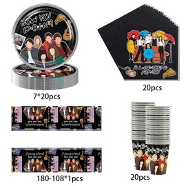 Friends Themed Party, Friends Children's Birthday, Friends Party Tableware, 61 Pieces Party Tableware Set, Plates, Cups, Napkins, Tablecloth, for Table Decoration, Birthday Party Supplies