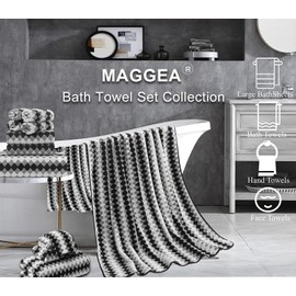 8 Piece Bathroom Towel Set Black White|2 Oversized Large Bath Towels Sheet,2 Hand Towels,4 Washcloths| 600GSM Soft Towel Set for Bathroom Hotel,Highly Absorbent Quick Dry Bath Towel Collections