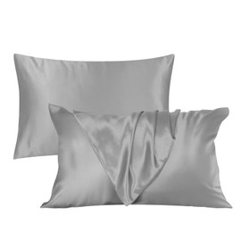 Sunshine Comforts Satin Silk Pillow Cases 2 Pack Grey, Soft, Smooth, and Luxurious Pillow Cases with Envelope Closure, Silk Pillow Cases for hair & skin, for Women's, Standard Size 50x75cm
