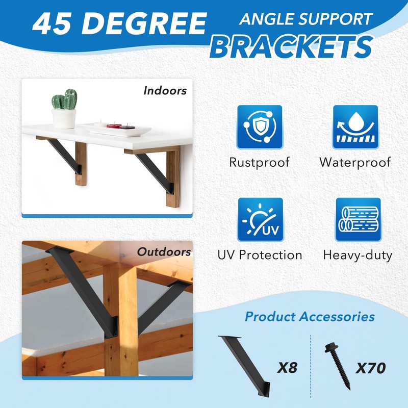 Set of 8 Heavy Duty 45 Degree Angle Brackets, 4x4