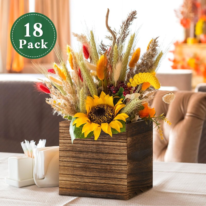 Dandat 18 Set Wood Cube Planter Box Square Wood Vase