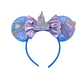 CHARMFORGE Mouse Ears Headband – Sparkly Silver Bow & Castle Design – Sequin Cosplay Hair Accessory for Women, Parties & Dress-Up (Light Blue)