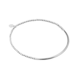 SUGARKITTEN LONDON Sterling Silver Thin Elastic Stretch Bead Ball Noodle Tube Bracelet 16cm 6.3'' - Small Wrist