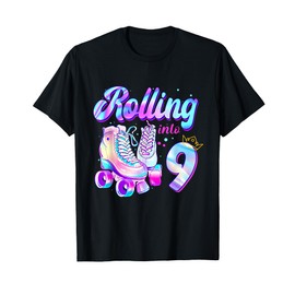 Rolling into 9 Gradient Cute Skates Birthday Gifts Girl Kids T-Shirt