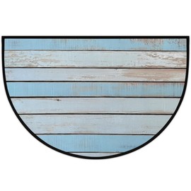 YPPAHHHH Half Round Door Mat Light Blue Gray Wooden Board Welcome Mats Non-Slip Front Doormat Indoor Entrance Half Circle Bathroom Mat Low-Profile Kitchen Floor Mats, 36x24in