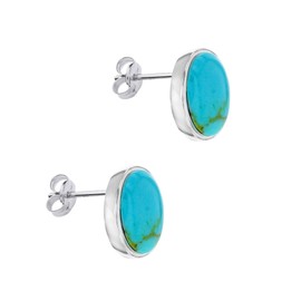Tuscany Silver Women's Sterling Silver 6 x 10 mm Oval Turquoise Stud Earrings