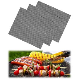 NIHOOOOH Barbecue Netting, Nonstick, Set of 3, Teflon, BBQ Netting, Fish Grilling Sheet, Reusable, Double Sided, 15.7 x 13.0 inches (40 x 33 cm), Grill Sheets, High Heat Resistance, -30 - 260 °C, Oven