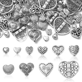 DanLingJewelry 100Pcs 10 Styles Tibetan Alloy Antique Sweet Love Heart Beads Heart Spacer Beads for Valentine's Day Jewelry Making