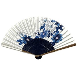 Hanakanzashi 1061 Women's Iron Wire Fan Set with Stainless Steel Holder for Women, Women's, White, Indigo, Navy, 8.3 inches (21 cm), white