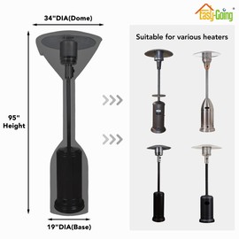 Easy-Going Stand-Up Patio Heater Cover with Zipper and Storage Bag, Waterproof Outdoor Heater Cover Dustproof, UV-Resisant, Wind-Resistant (95" H x 34" D x 19" B, Black)